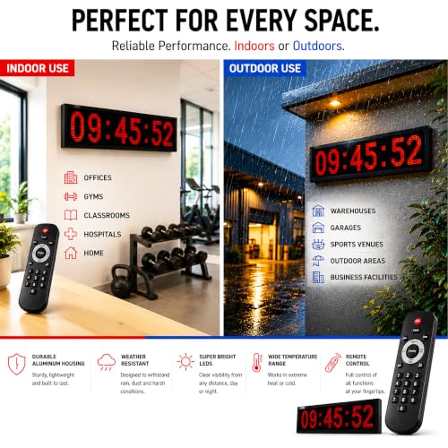 28-Inch Digital LED Wall Clock with Remote Timer Indoor Outdoor Use Large Display