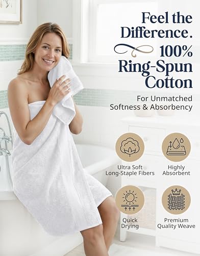 White 16-Piece Cotton Bath Towel Set - Soft Absorbent & Durable