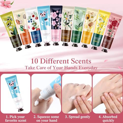 Dansib 60 Pack Mini Hand Cream Gifts Set for Women & Moms - 10 Scents, Travel Size, Moisturizing & Hydrating, Perfect for Gifts - Variation of 60