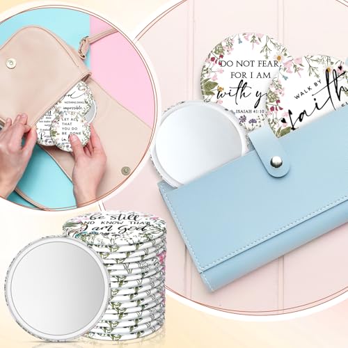 60 Pcs Mini Wildflower Bible Verse Compact Mirrors Bulk Religious Christian Pocket Purse Mirrors Small Church Gifts for Women Sunday School Summer Christmas Party Favors