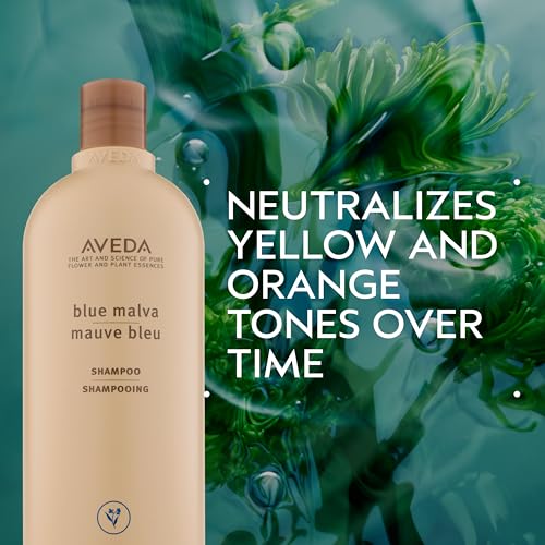 Aveda Blue Malva Shampoo Liter Size 33.8 fl oz | Purple Brassiness Neutralizer for Gray & Blonde Hair