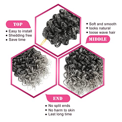 Nanciciar 8 Inch T/Grey Curl Crochet Hair 6 Packs Short Water Wave Braids