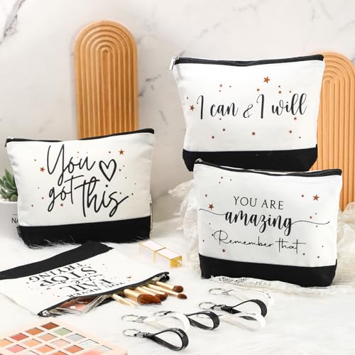 Sanwuta 48 Pcs International Womens Day Gifts for Women Makeup Bags Employee Appreciation Cosmetic Bags Canvas Keychains Appreciation Gifts for Coworkers Nurse Team Staff Volunteer(Stylish)