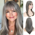 Grey Long Straight Bangs Synthetic Wig for Women - Fashion, Daily & Party Wear