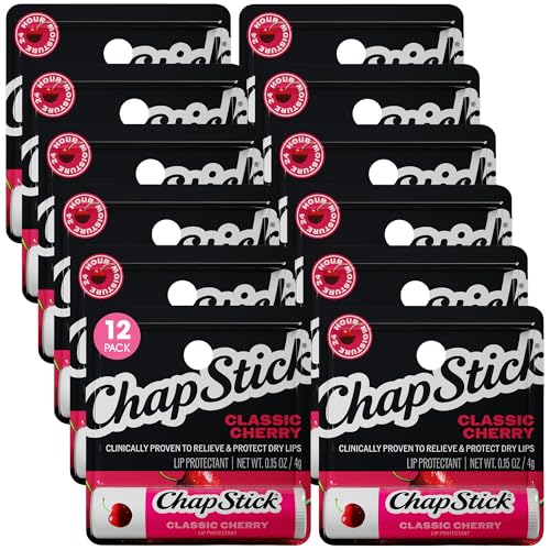 ChapStick Classic Cherry Lip Balm Bulk Pack 1.8 Oz - 12 Count, Moisturizes Dry Lips