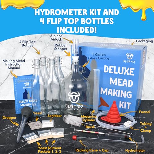 Blue Ox Brewing Deluxe Mead Making Kit with Bottles & Hydrometer - Bue Variation