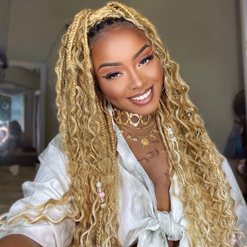 LIYATE 18 Inch Boho Crochet Braids for Black Women - P27/613, 7 Packs