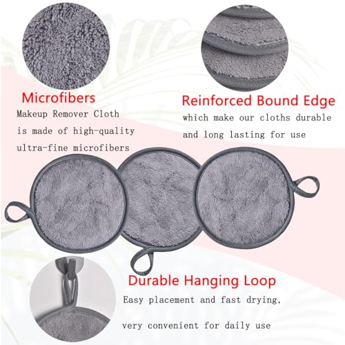 Large Reusable Makeup Remover Pads for Face, Soft Microfiber Makeup Remover Cloths Washable, Premiun 5 INCH Face Cleaning Pad with Laundry Bag, 24 Pack Grey