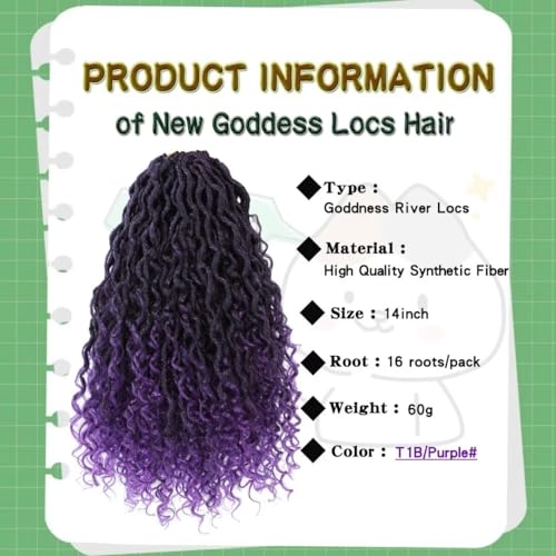 YOROSTAR 14 Inch Purple River Locs Crochet Hair 8 Packs Curly Faux Goddess Locs for Black Women