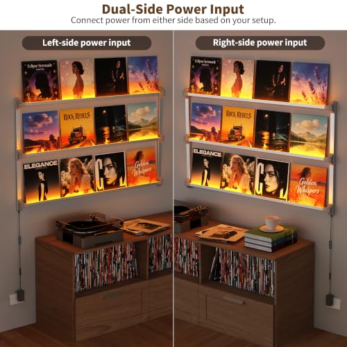 51-Inch LED Vinyl Record Wall Shelf with Light, Floating Aluminum Display Rack