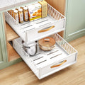 Pull Out Cabinet Organizer 15.8W x 21D x 6.2H Inches White - Heavy Duty Slide Out Shelves with Handle, Nano Film, No Drill Needed (1 Pack)