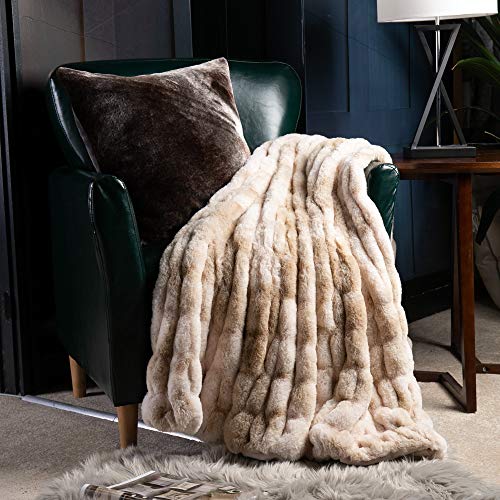Luxury Faux Fur Throw Blanket - 60x80 Inches, Tie-Dye Beige, Soft & Cozy Couch Decor