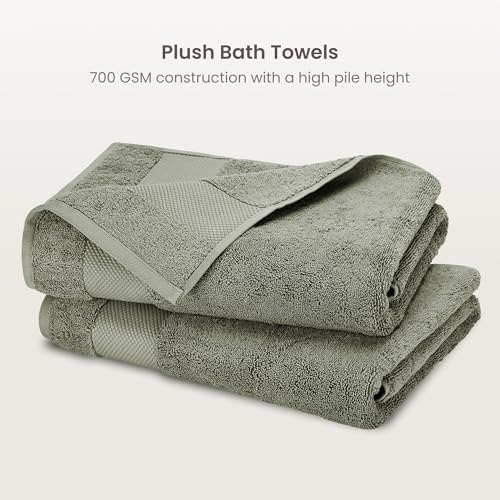 BIOWEAVES 100% Organic Cotton 700 GSM Plush Luxury Bath Towels for Bathroom 30" x 58" GOTS Certified - Sage, Pack of 2