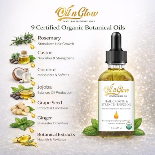 OilnGlow Leaves 9-in-1 Organic Hair Serum & Growth Oil with Peppermint & Rosemary – Scalp Support & Strengthening