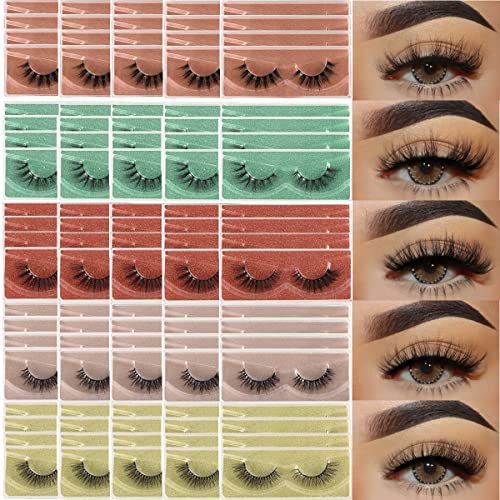 Faux Mink False Lashes Wholesale 10/30/50/100 Pairs 20mm Fluffy 5 Styles Fake Eyelashes 5D Soft Wispy Strip Eye Lashes (100 Pairs-5 Styles Upgrade)