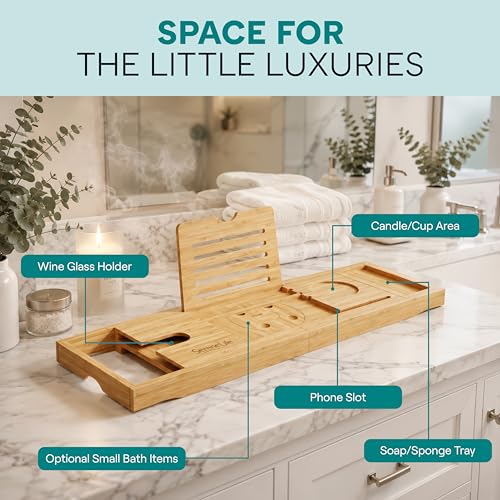 SereneLife Natural 2-in-1 Foldable Bamboo Bath and Bed Tray with Adjustable Length