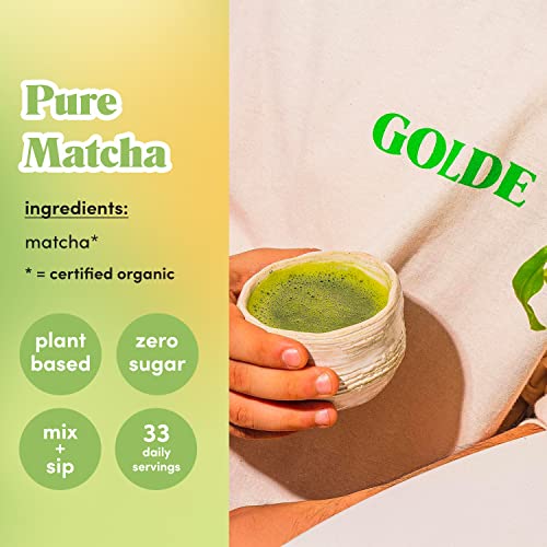 GOLDE 100g Organic Ceremonial Matcha Powder - Smooth Green Tea Superfood with L-Theanine & 60mg Caffeine - Jitter-Free Energy Boost