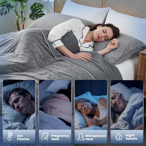 Amélie Home Queen Cooling Comforter - Heather Charcoal Grey, Instant Cooling, Reversible Bed Blanket for Hot Sleepers