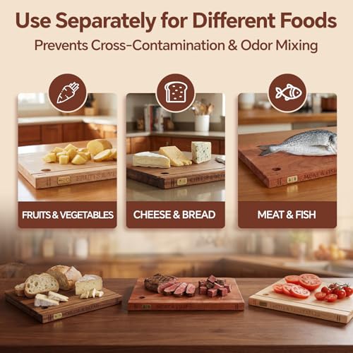 Wood Book Cutting Board Set with Stand - Acacia, Rubber, Ebony Large/Medium - Kitchen Decor & Food Prep