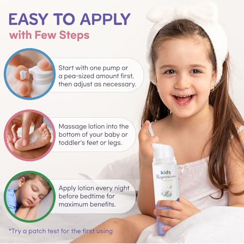Magnesium Lotion for Kids & Babies Sleep - Bedtime Calming Body Cream with Natural Ingredients, Lavender Oil, Shea Butter & Multi Vitamins - Topical Magnesium Soothing Relief, Promotes Relaxation