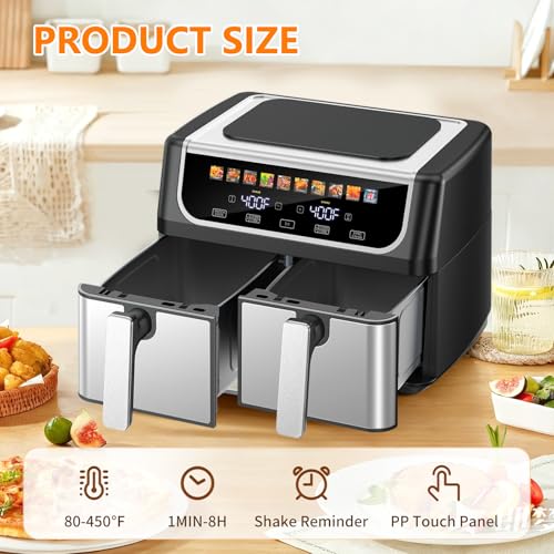 9.5 Quart Dual Basket Air Fryer - Black, 10-in-1 Large Capacity with Presets