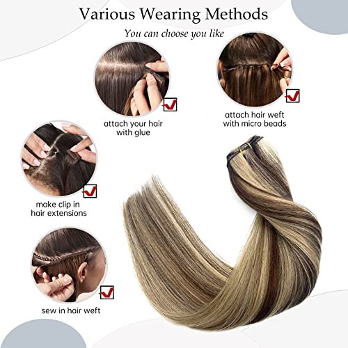 Balayage Ash Blonde Hair Extensions 14 Inch Real Human Wefts for Sew-In & More