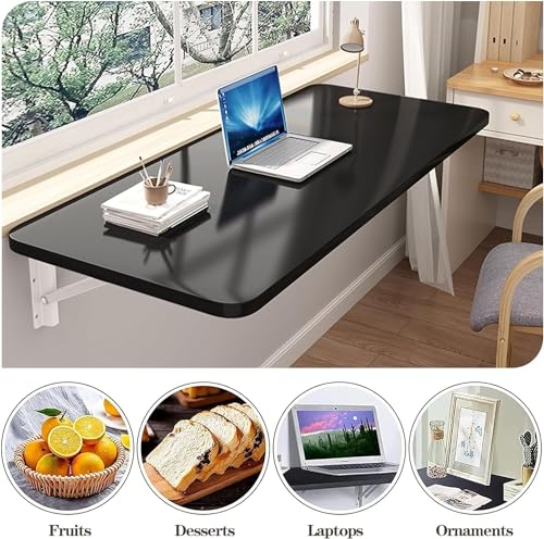 Black Wall Mounted Folding Table - 31.5x19.7 Inches Space-Saving Desk & Dining Surface