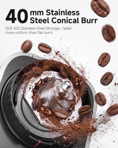 AAOBOSI Coffee Grinder 45 Grind Settings Anti-Static 40s Timer for Espresso & Brew