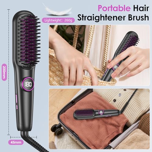 Unipampa Black Hair Straightener Brush with Ionic & Fast Heating, 9 Temp Settings