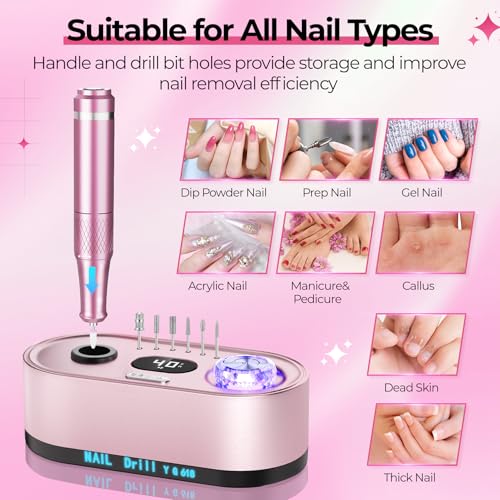 Pink Professional Nail Drill E-File 40000RPM for Gel Polish Removal - JOSGLOI