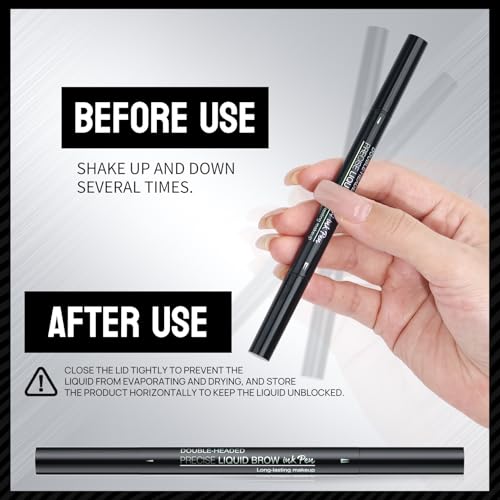 Microblading Eyebrow Pen, 2 in 1 Dual Ended Eyebrow Pencil, Curved Eyebrow Pencil with Micro-Fork-Tip & Precise Brush-Tip, Waterproof and Last All Day for Natural Hair-Like Brows (02#BROWN)
