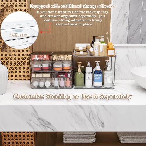7-Drawer Bathroom & Vanity Organizer with Top Tray - Clear, Stackable, 18.9" Tall