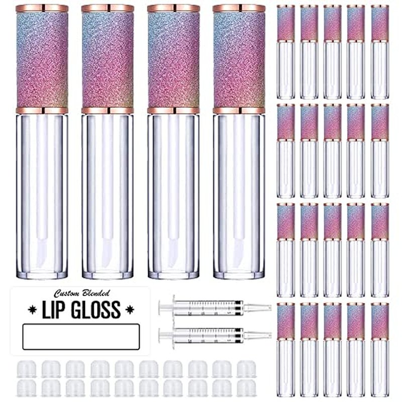 AMORIX 50 Pack Rainbow Lip Gloss Tubes 5ml Empty Containers Cute Bottles Supplies Kit + 3pcs Syringes + Labels for DIY Base