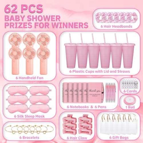 Baby Shower Party Favor Set with Handheld Fans Tumbler Notebooks & Gifts - Pink 6 Sets