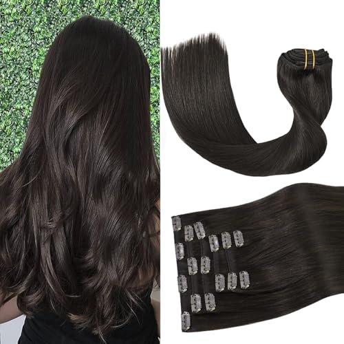 12 Inch Dark Brown Clip-In Hair Extensions - Remy Human Hair, 7 Pieces