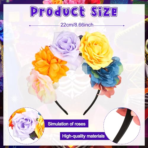 Zeyune Mexican Flower Headbands Set of 8 - Day of The Dead Crown Accessories, Classic Colors