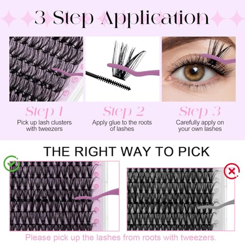 DIY Lash Extension Kit 80D Wispy Lashes 280PCS D Curl 10-18mm Individual Cluster Lashes Kit Includes Lash Bond and Seal,lash Tweezers,Mascara Brush Natural Look Volume Extensions Beginner Friendly