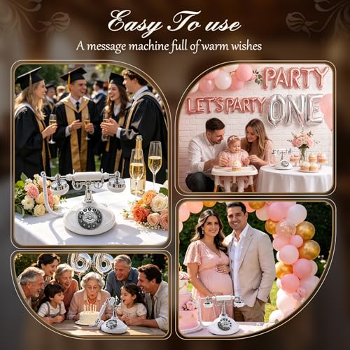 Oreozix Ivory White Retro Telephone Voice Recorder Wedding Guest Book with Custom Greeting