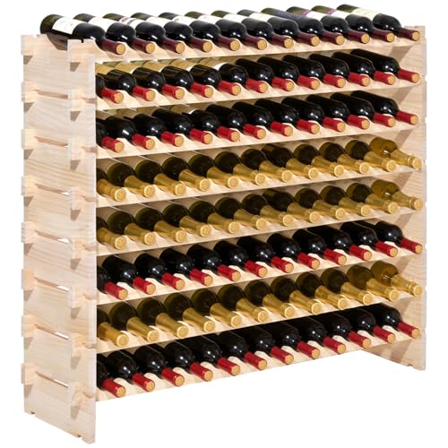 VEVOR Natural 8-Tier Stackable Modular Wine Rack for 96 Bottles, Freestanding Wood Storage