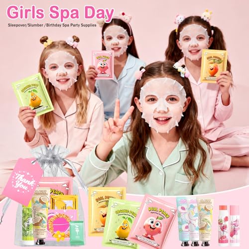 Firstfly 90Pcs Pink Spa Skincare Set for Kids & Teens - Party Favors, Masks, Lip Balm, Hand Cream, Stocking Stuffers