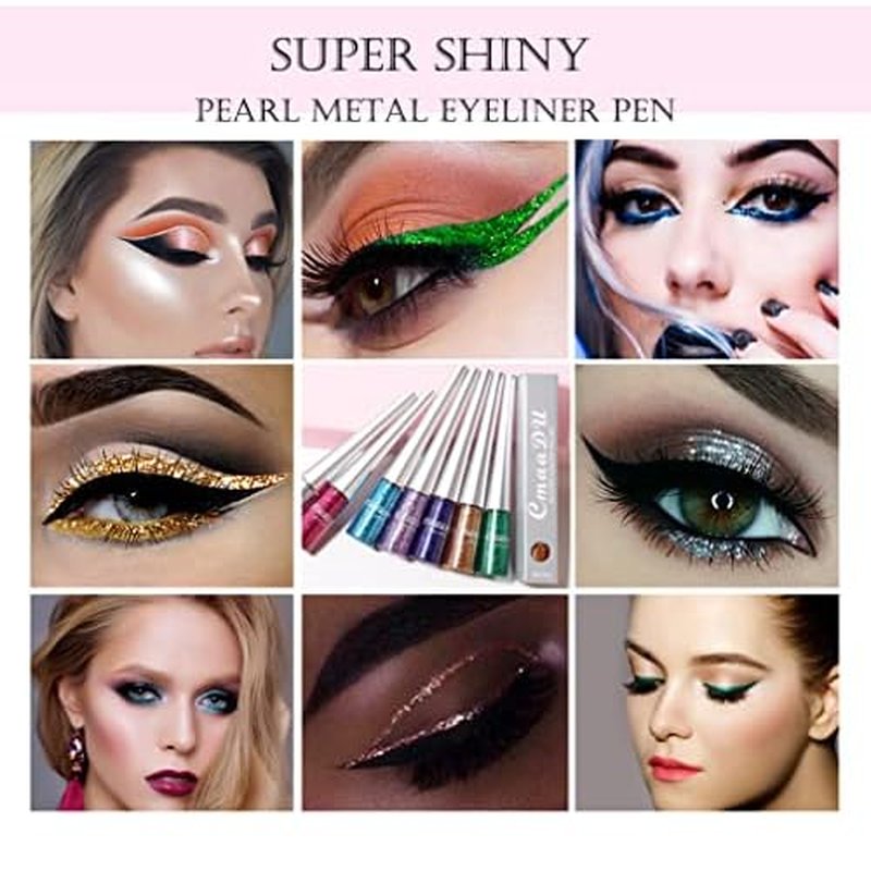 16 Colors Liquid Glitter Eyeliner Set, Metallic Shimmer Glitter Eyeshadow, Colorful Rainbow Eyeliner Long Lasting Waterproof Face Lips Art for Party Festival Makeup