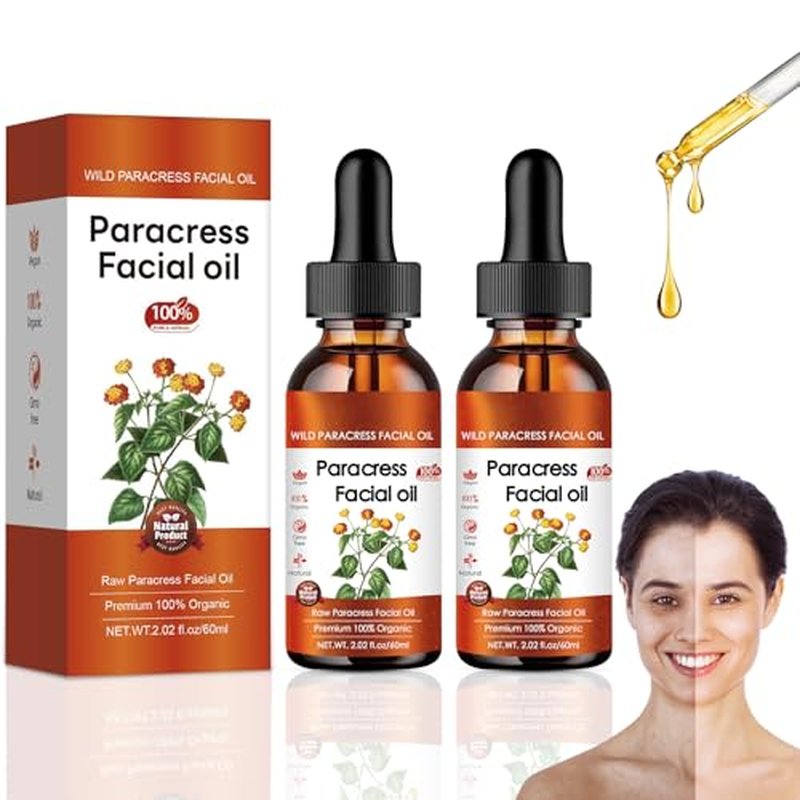100% Pure Organic Paracress Facial Oil - Anti-Aging Moisturizing Essential Oil with Spilanthes Acmella Oleracea Flower & MCT Oil for Wrinkle Reduction, Moisturizing & Glowing Skin Face Oil (2pcs)