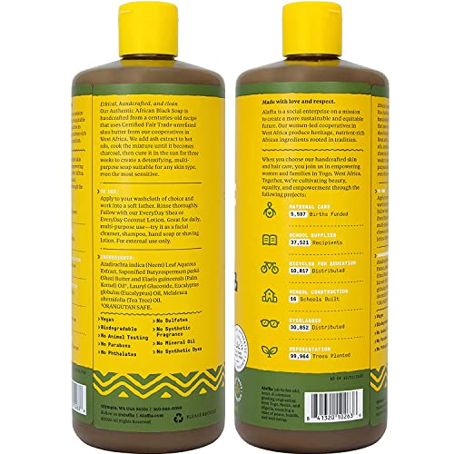 African Black Soap with Eucalyptus & Tea Tree - 2 Pack, 32 Oz Each, Versatile Skin & Hair Care