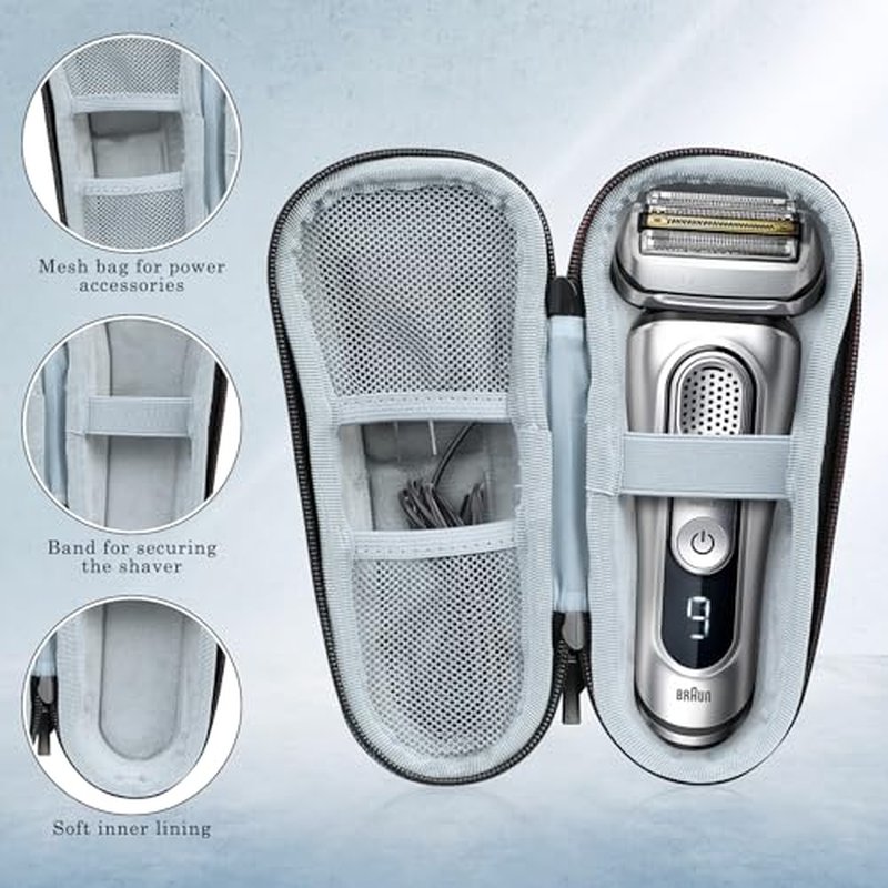 Braun Shaver Travel Case - Hard EVA Protective Holder for Series 3/5/6/7/8/9 Pro+ & All Models (Fits 3s, 5s, 7s, 8s, 9s)-Water-Resistant Men's Electric Razor Storage Pouch for Gym & Vacation