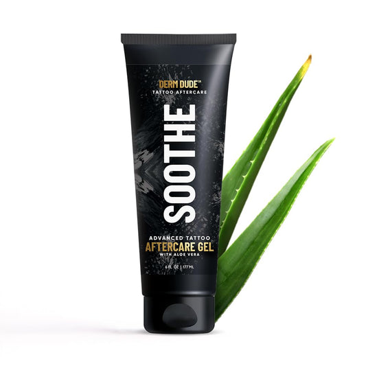 Derm Dude Advanced Tattoo Soothing Gel | Alleviates Itchiness Redness & Irritation | Moisturizing & Cooling Non-Greasy Formula with Aloe Vera, Cucumber & Vitamin C | For New & Existing Tattoos - 6 oz