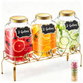 2 Gallon Beverage Dispenser 3 Pack with Metal Stand & Spigot - Glass Drink Dispensers for Parties