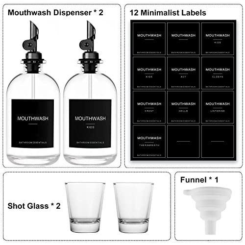 HomeFeel Black Glass Mouthwash Dispenser with Cups - 12.7 oz, 2 Pack