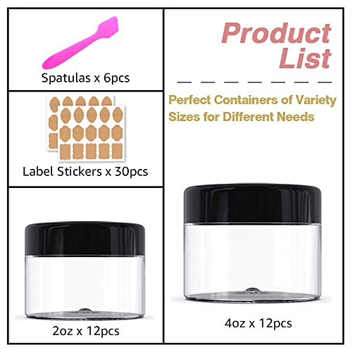4 oz + 2oz Black & White Lids Small Plastic Containers with Lids (Set of 48) Plastic Jars with Lids Cosmetic Jar - for Lip Scrub, Cream, Slime, Craft Storage