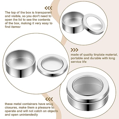 TecUnite 48 Pack 2 Ounce Metal Tin Cans Round Empty Container Salve Tins with Clear Lid for Kitchen, Office, Candles, Candies