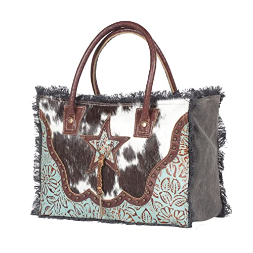 Myra Bag Cowgirl Purses for Women - Cowhide Bag with Leather Strap and Paisley Pattern, Cow Print Western Purses for Women